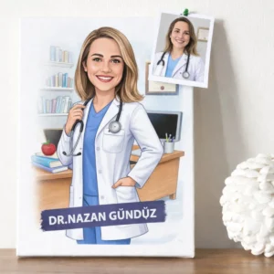 Doktor Karikatür Kanvas Duvar Tablosu – İsimli, Kişiye Özel Hediyelik